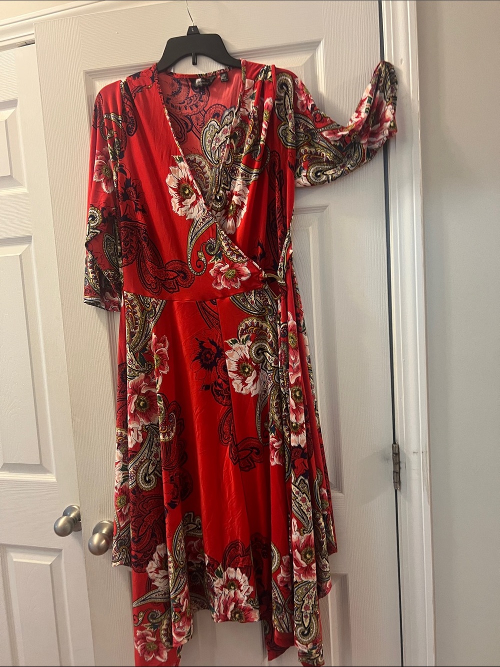 Red Floral Paisley Wrap Dress
